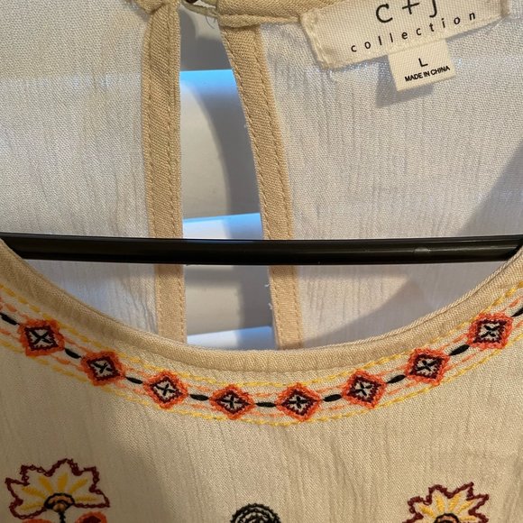 Cream C+J Boho Summer Sleeveless Blouse Tank Top - Picture 2 of 3